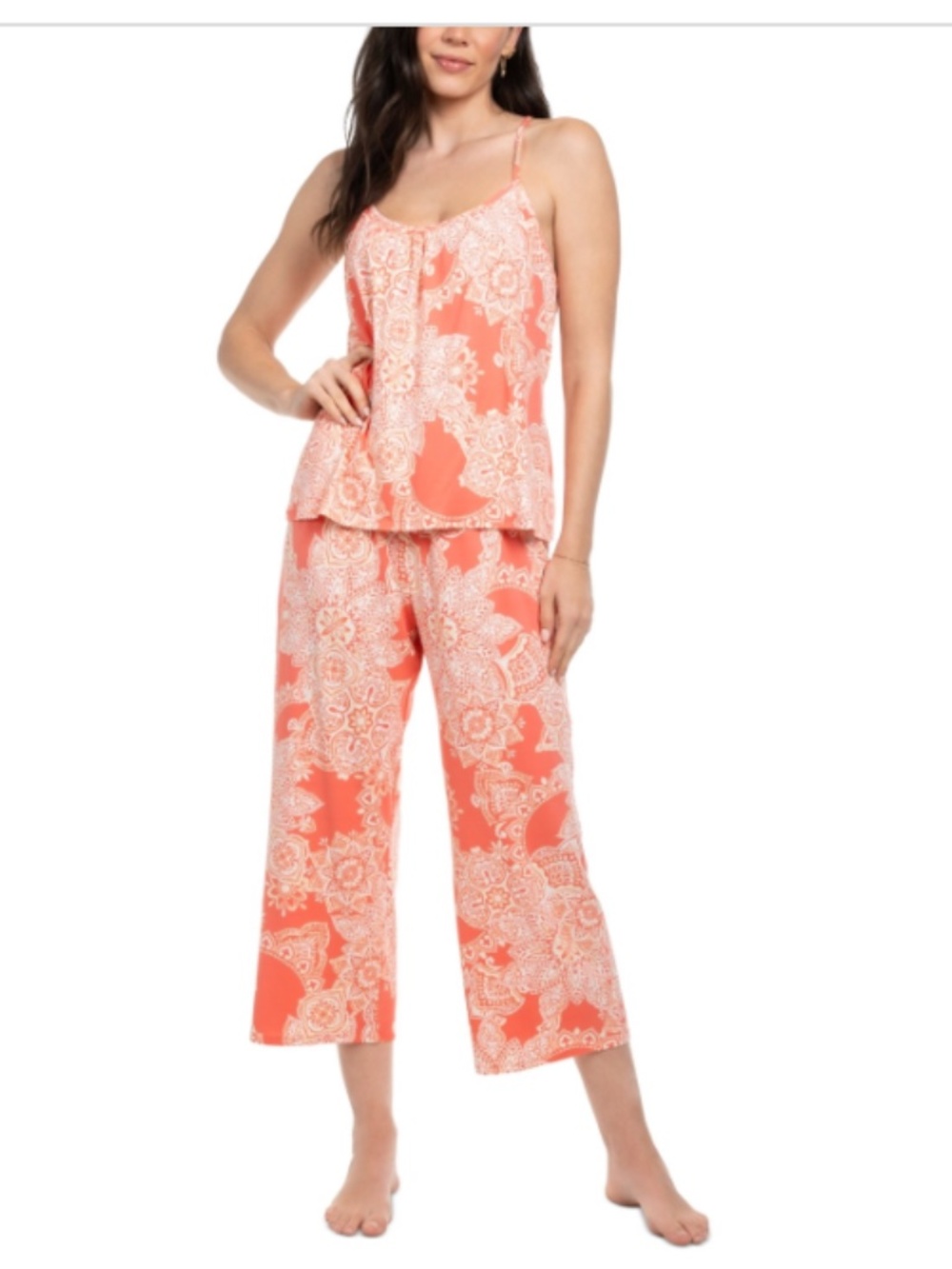Linea Donatella Women's Paisliegh Cropped Pajama Set - Coral